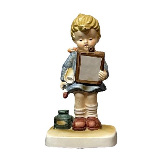 Vintage Hummel Style Boy Figurine with Clipboard Book Inkwell Artist Scholar 6” - Picture 1 of 8